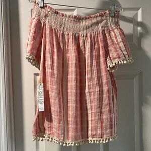 Striped Off-Shoulder Blouse - Red and Cream